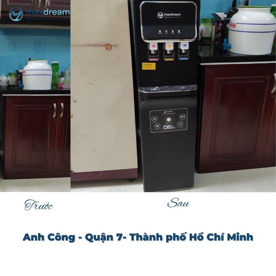 Hình ảnh lắp đặt máy lọc nước nóng lạnh Maxdream tại nhà khách hàng Quận 7
