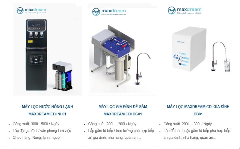 Các dòng máy lọc nước của Maxdream CDI.